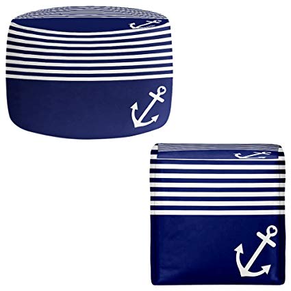 DiaNoche Designs Foot Stools Poufs Chairs Round or Square from by Organic Saturation - Navy Blue Love Anchor Nautical
