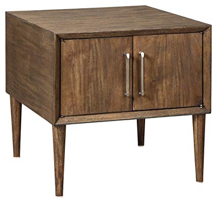 Ashley Furniture Signature Design - Kisper Contemporary Square End Table with Cabinet Storage - Dark Brown