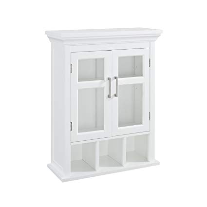 Simpli Home AXCBC-006-WH Two Door Wall Cabinet with Cubbies, White