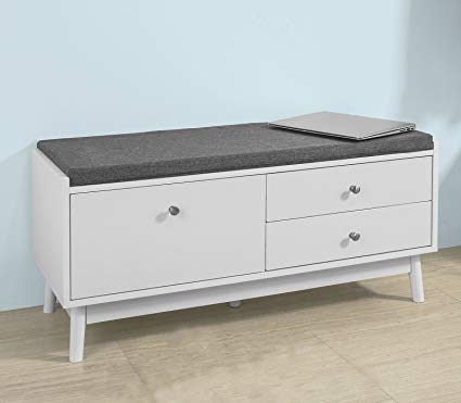 Haotian Storage Bench with 3 Drawers & Padded Seat Cushion, Hallway Bench Shoe Cabinet Shoe Bench (FSR56-W)