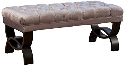 Great Deal Furniture Euler Grey Tufted Velvet Ottoman Bench