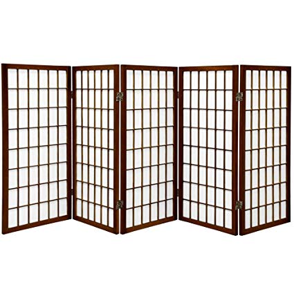 Oriental Furniture 3 ft. Tall Window Pane Shoji Screen - Walnut - 5 Panels