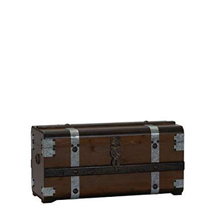 Household Essentials Steel Band Wood Storage Chest, Small, Brown