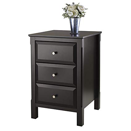 Small Accent Table For Small Places/ Square Black Premium Wood Night Stand With 3 Drawers Storage