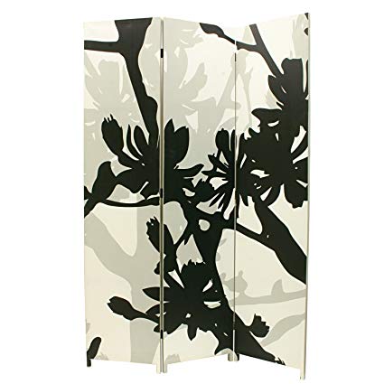 nexxt Bota Triple-Panel Floor Screen, 47 by 71 by 1-Inch, Black Taupe Floral Design