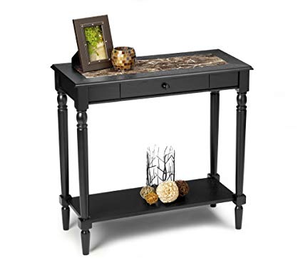 Convenience Concepts French Country Faux Marble Hall Table with Shelf