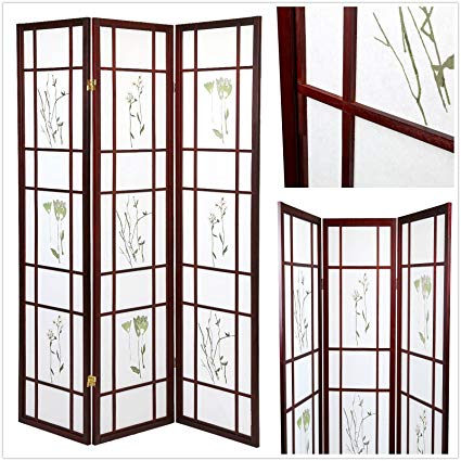 Magshion Oriental Room Divider Hardwood Shoji Screen (Floral Print-Cherry, 3-Panel)