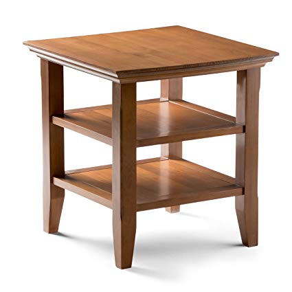 Simpli Home Acadian Solid Wood End Side Table, Honey Brown