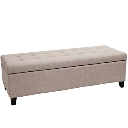 Best Selling Mission Tufted Fabric Storage Ottoman Bench, Beige