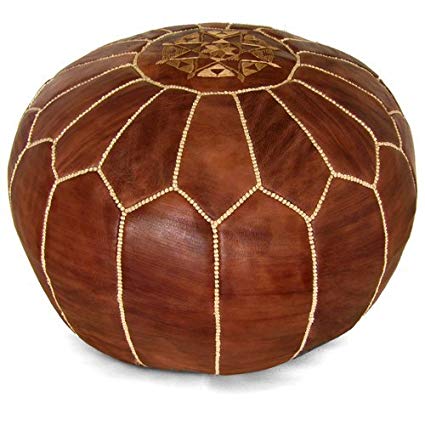 Mina Stuffed Moroccan Leather Pouf Ottoman, Many Colors Available, 20