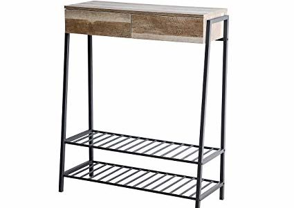 Furnigance Vintage Wood and Metal Entryway Multi-Use 2 Drawer Console Table Cabinet with Storage Organizer Rack, Vintage Shabby Chic Elm Review