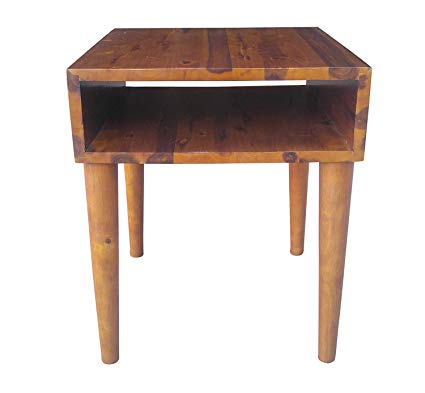 Design 59 inc Mid-Century Modern Acacia Hardwood Side / End Table / Night Stand, NO TOOLS REQUIRED
