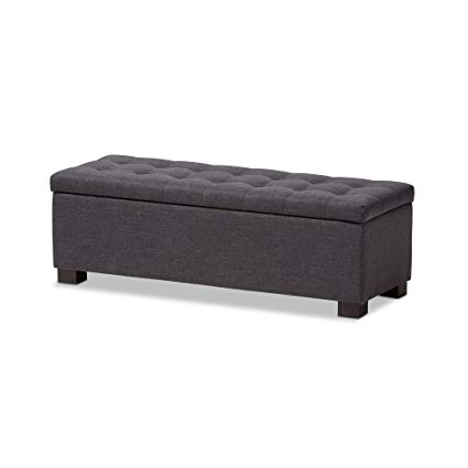 Baxton Studio Orillia Modern and Contemporary Dark Grey Fabric Upholstered Grid-Tufting Storage Ottoman Bench