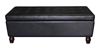 US Pride Furniture Bonded Leather Tufted Storage Ottoman Bench, Black