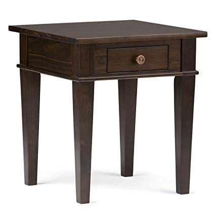 Simpli Home Carlton Solid Wood End Table, Dark Tobacco Brown