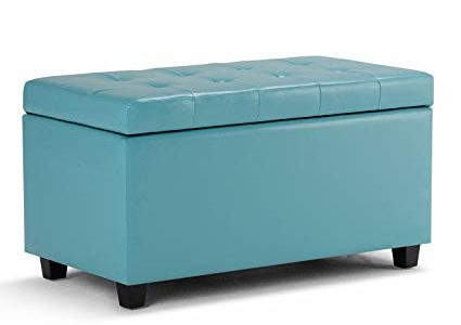 Simpli Home Cosmopolitan Faux Leather Rectangular Storage Ottoman Bench, Soft Blue Review