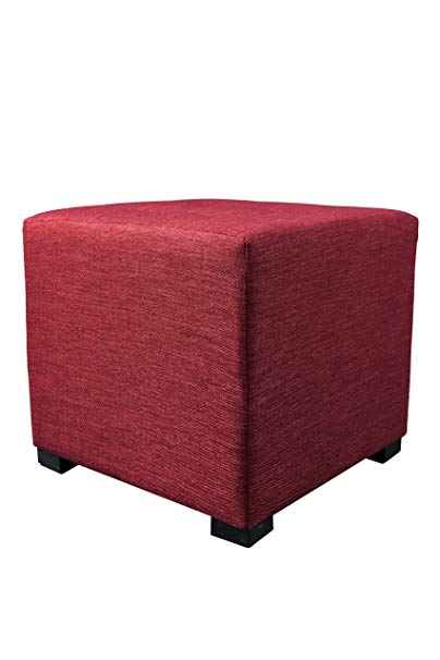 MJL Furniture Designs Merton Collection, Fabric Upholstered Modern Cube Foot Rest Ottoman with 4 Button Tufting, Key Largo Series, Ruby