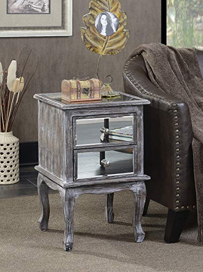 Convenience Concepts Gold Coast Collection Queen Anne Mirrored End Table, Weathered Gray