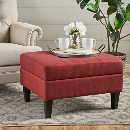 Evern Buttoned Deep Red Fabric Storage Ottoman